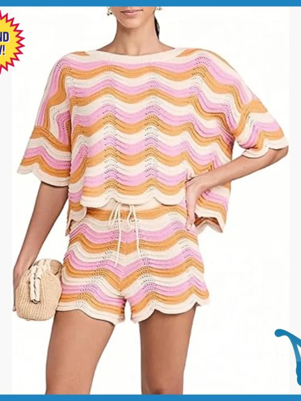 Women's 2-Piece Cover Up Set with Crochet Shorts, Polyester Spandex